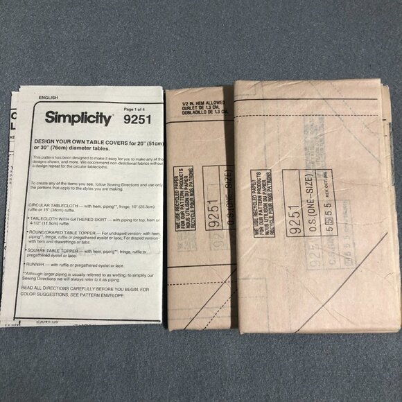 Vintage Simplicity 9251 SEWING Pattern Table covers Cloths 90s - Picture 7 of 7
